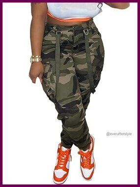 Camo Cargo Pants High Waisted Joggers Women Y2k Army Fatigue Trousers
